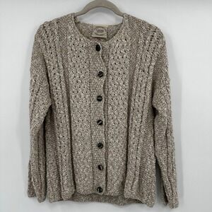 Carraig Donn Knit Cardigan Sweater Women M Beige Linen Cotton Cable Knit